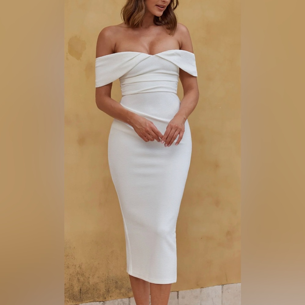 LILLIANNE OFF-SHOULDER MIDI DRESS WHITE